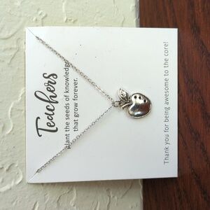 NEW Silver Tone Teacher Apple Charm 20" Chain Necklace